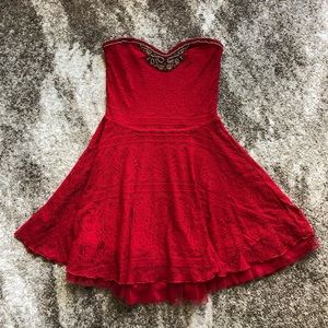 Free People Red Strapless Dress w/ Beading